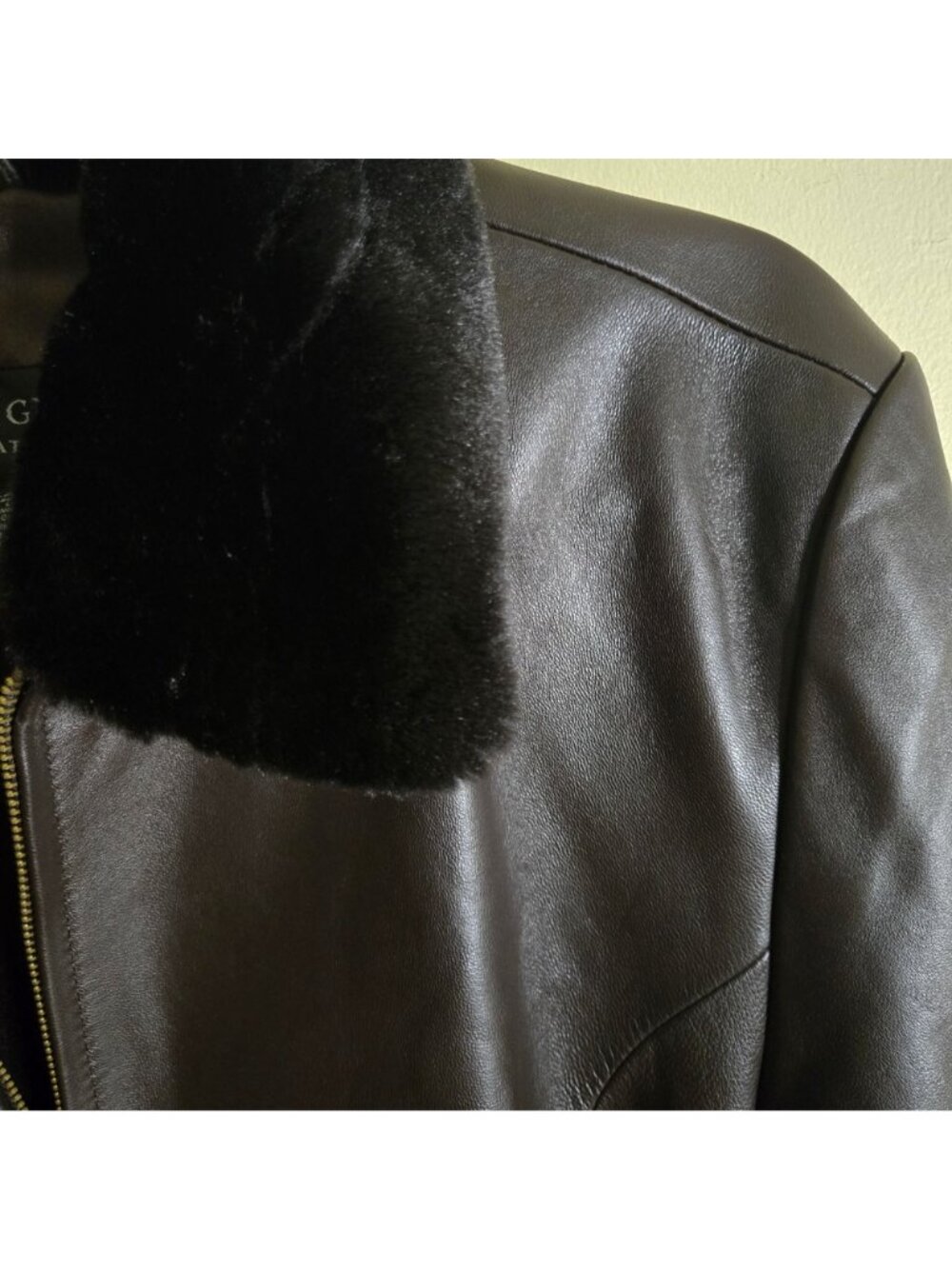 Centigrade Leather Espresso Brown Black Removable Faux Fur Collar Jacket Size L - Picture 6 of 7